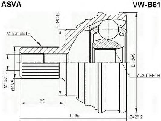 VWB61 Asva junta homocinética externa dianteira