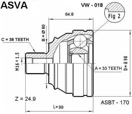 VW018 Asva junta homocinética externa dianteira