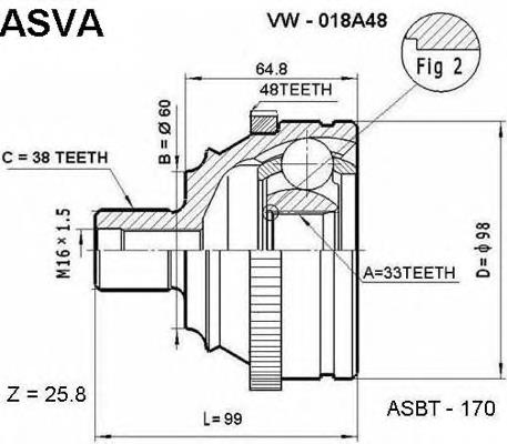 VW018A48 Asva шрус наружный передний