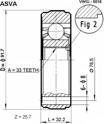 ШРУС внутренний передний VWIU5016 Asva