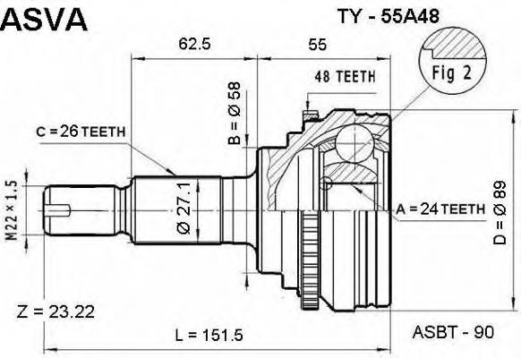 TY55A48 Asva junta homocinética externa dianteira