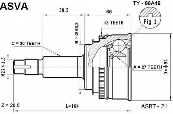 ШРУС наружный передний TY66A48 Asva