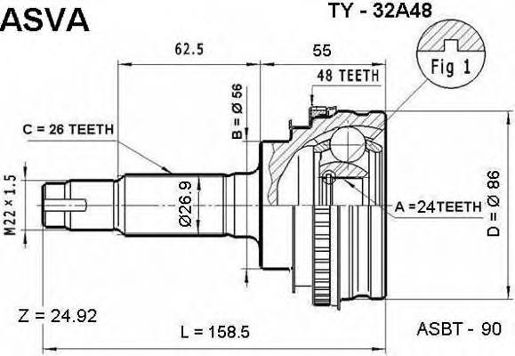 Junta homocinética externa dianteira 4347039047 Toyota