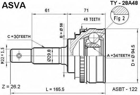 TY28A48 Asva junta homocinética externa dianteira