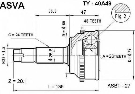 ШРУС наружный передний TY40A48 Asva