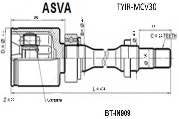 TYIRMCV30 Asva junta homocinética interna dianteira direita