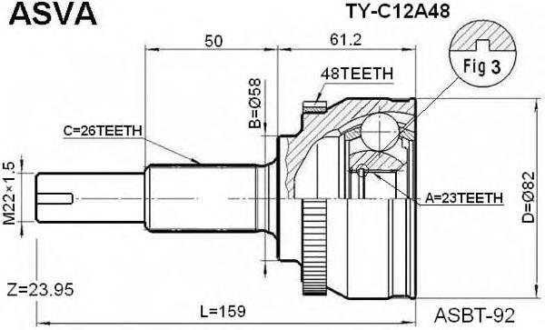 TYC12A48 Asva junta homocinética externa dianteira