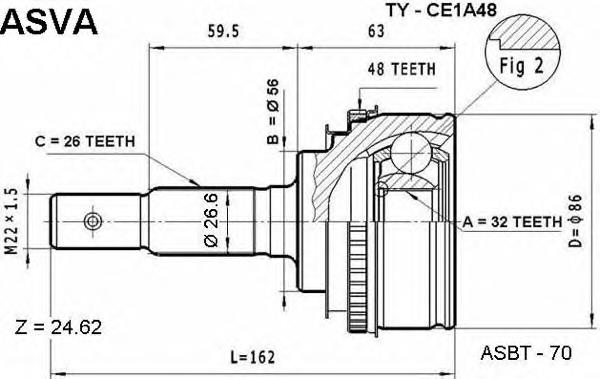 TYCE1A48 Asva junta homocinética externa dianteira