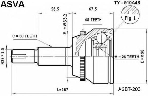 TY910A48 Asva junta homocinética externa dianteira