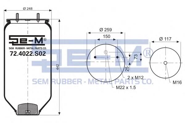 72.4022.S02 SEM coxim pneumático (suspensão de lâminas pneumática do eixo)