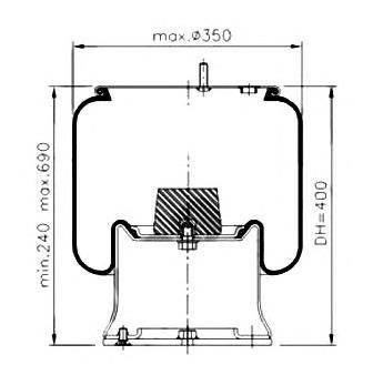 Coxim pneumático (suspensão de lâminas pneumática) do eixo 1036037 Diesel Technic