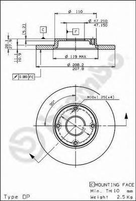 Тормоз дисковый передний Brembo 08587710 цена, от 22.43 USD