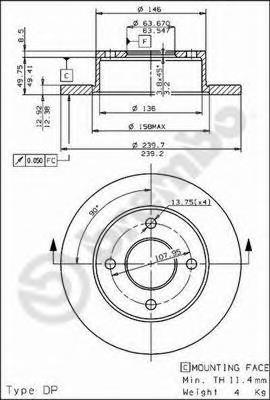 Disco do freio dianteiro 08494620 Brembo