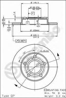 Disco do freio traseiro 08521320 Brembo