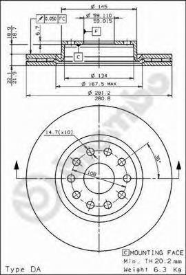 Disco do freio dianteiro 09676910 Brembo