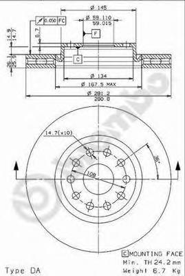 Купить 09676714 Brembo Ротор тормозной