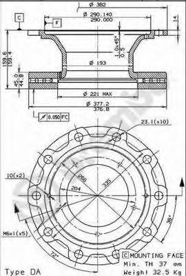 Disco do freio traseiro 09848620 Brembo