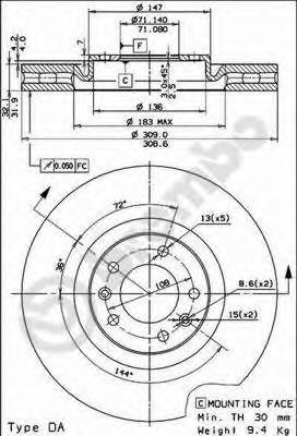 09768011 Brembo disco do freio dianteiro