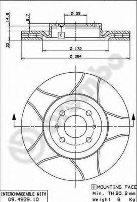 09.4939.75 Brembo disco do freio dianteiro