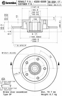 Задний тормозной диск Brembo 08B39117 цена, от 82.55 USD
