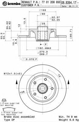 08B39417 Brembo disco do freio traseiro