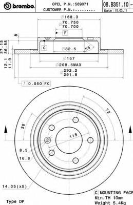 08.B351.11 Brembo disco do freio traseiro