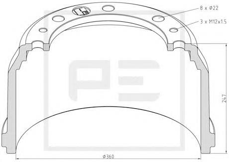 Тормозной барабан 03642000A PE Automotive