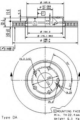 Передние тормозные диски 09868110 Brembo