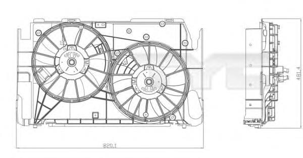 8360016 TYC difusor do radiador de esfriamento, montado com motor e roda de aletas