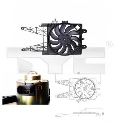 8090008 TYC difusor do radiador de esfriamento, montado com motor e roda de aletas