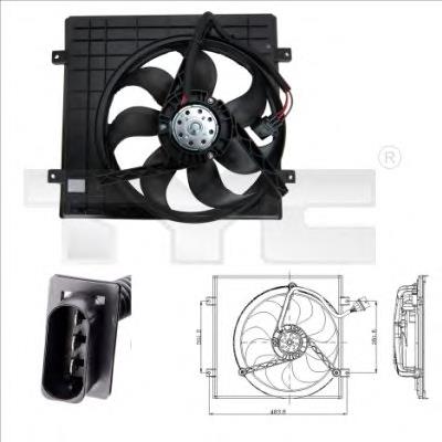 8320002 TYC difusor do radiador de esfriamento, montado com motor e roda de aletas