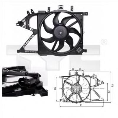 825-0007 TYC difusor do radiador de esfriamento, montado com motor e roda de aletas