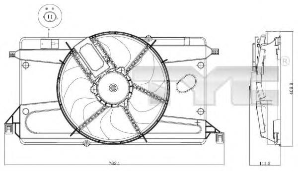820-0002 TYC диффузор радиатора охлаждения, в сборе с мотором и крыльчаткой
