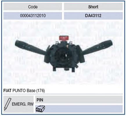 Comutador instalado na coluna da direção, montado Fiat Punto 176C