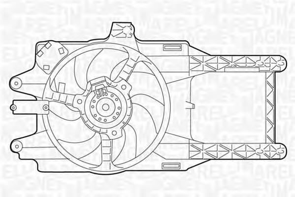 069422028010 Magneti Marelli difusor do radiador de esfriamento, montado com motor e roda de aletas