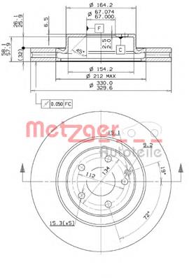 25090V Metzger диск тормозной передний