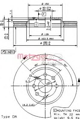 Передние тормозные диски 27601 Metzger