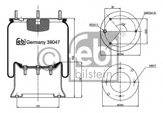 Coxim pneumático (suspensão de lâminas pneumática) do eixo 613017 Diesel Technic