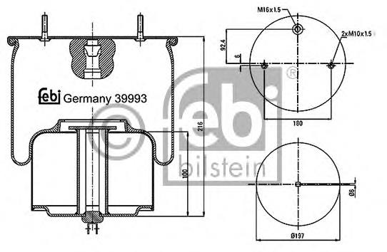 39993 Febi coxim pneumático (suspensão de lâminas pneumática do eixo dianteiro)