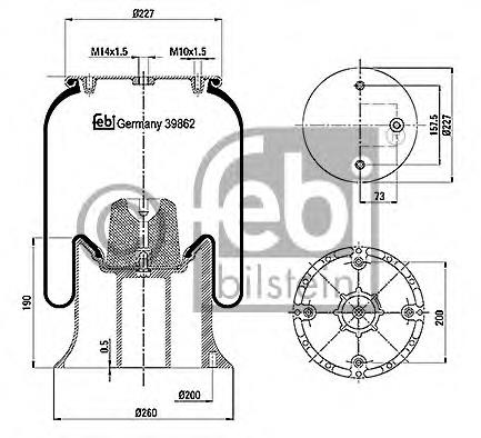 39862 Febi coxim pneumático (suspensão de lâminas pneumática do eixo dianteiro)