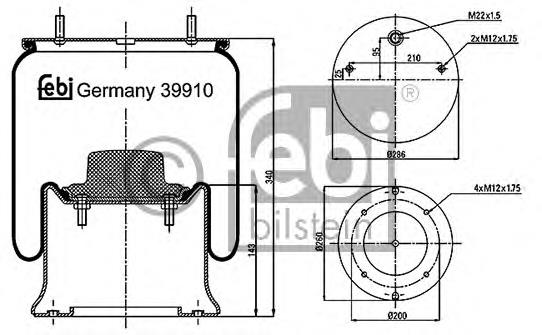 39910 Febi coxim pneumático (suspensão de lâminas pneumática do eixo)