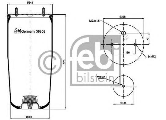 Coxim pneumático (suspensão de lâminas pneumática) do eixo SP554960KP Sampa Otomotiv‏