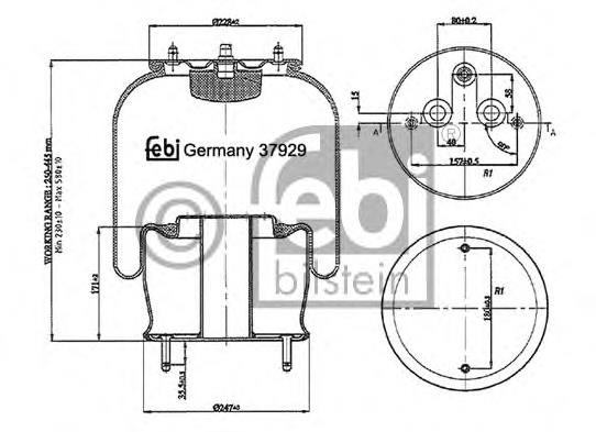 Coxim pneumático (suspensão de lâminas pneumática) do eixo 125056 Diesel Technic