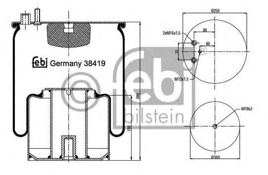 Coxim pneumático (suspensão de lâminas pneumática) do eixo 366423 Diesel Technic