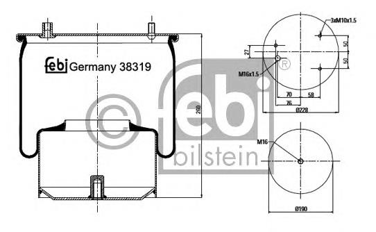 Coxim pneumático (suspensão de lâminas pneumática) do eixo traseiro 510233 Diesel Technic