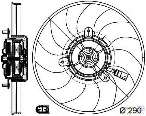 Ventilador (rodete +motor) refrigeración del motor con electromotor derecho 8EW351040081 HELLA