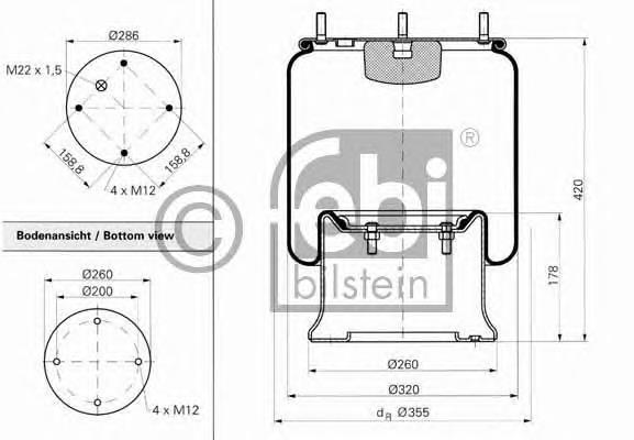 Coxim pneumático (suspensão de lâminas pneumática) do eixo 1026004 Diesel Technic