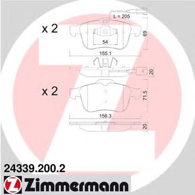 24339.200.2 Zimmermann sapatas do freio dianteiras de disco