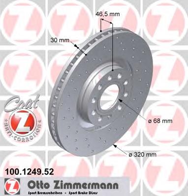 100.1249.52 Zimmermann disco do freio dianteiro