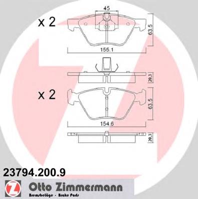 Передние тормозные колодки 237942009 Zimmermann